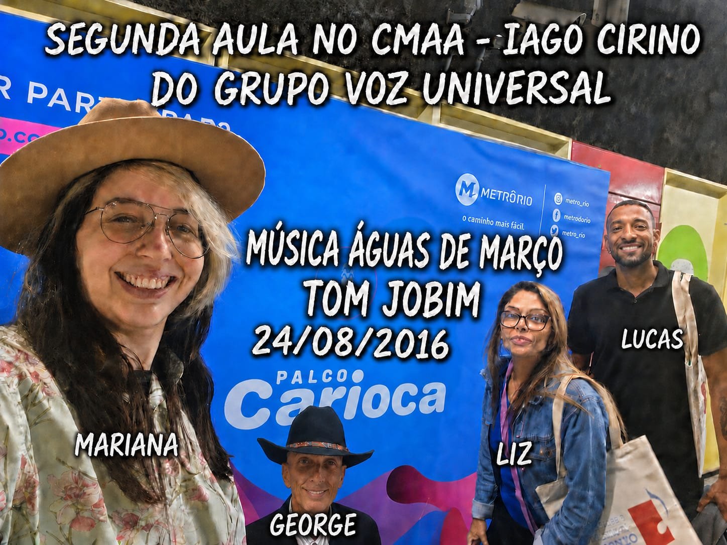 Mariana, George, Liz e Lucas na 2ª aula no CMAA com Iago Cirino, ensaiando Águas de Março